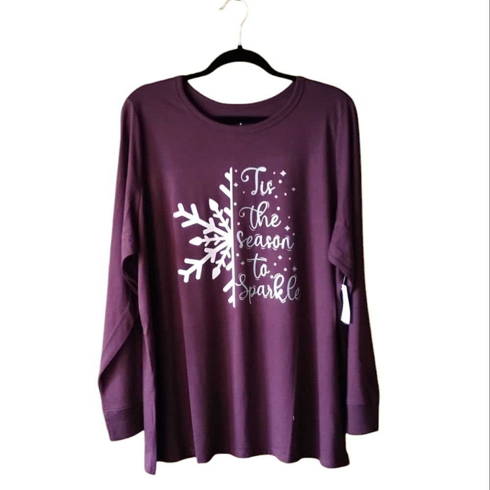 Torrid Tis The Season To Sparkle Long Sleeve Tee NWT Snowflake Glitter